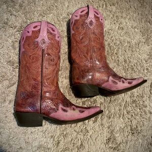 Pink and Brown Western Cowgirl Boots